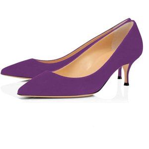 FSJ Suede Kitten Heels Pointy Closed Toe Pumps